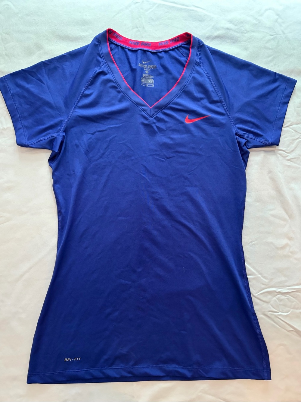Nike Royal Blue Short Sleeve Dri-FIT V-Neck Top with Pink Accent